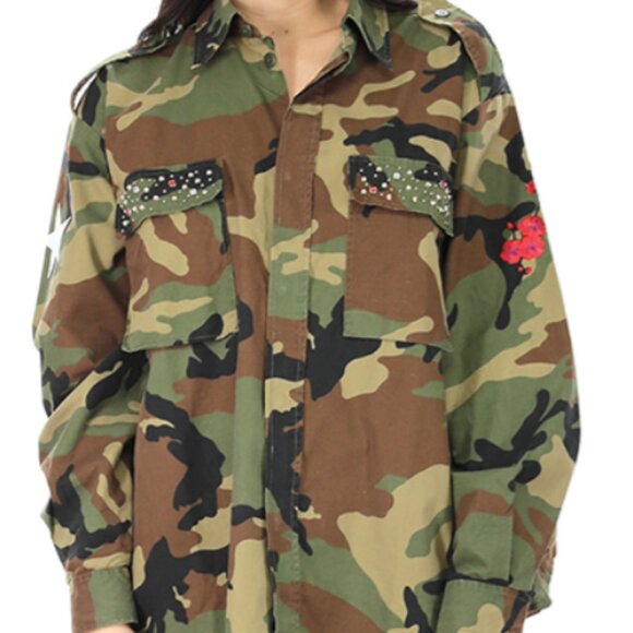 VTG MPD BOX Shirt Camouflage Field Jacket Studded Pockets Baggy Made in Italy - Picture 9 of 9